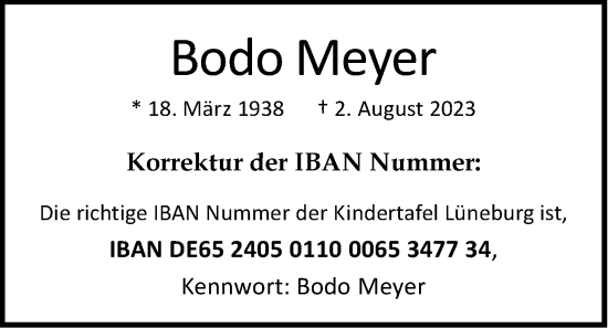 Anzeige von Bodo Meyer von LZ