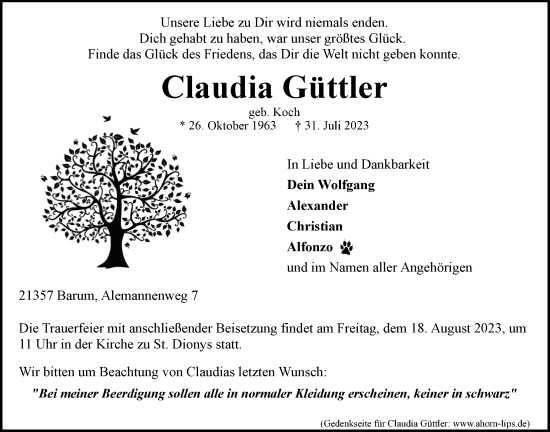 Anzeige von Claudia Güttler von LZ