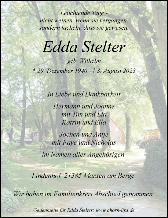 Anzeige von Edda Stelter von LZ