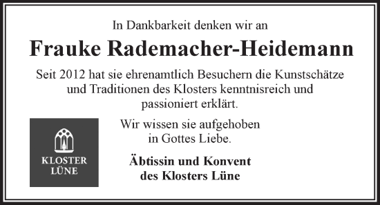 Anzeige von Frauke Rademacher-Heidemann von LZ