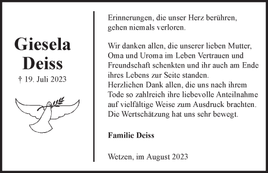 Anzeige von Giesela Deiss von LZ