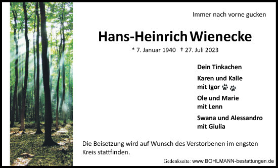Anzeige von Hans-Heinrich Wienecke von LZ
