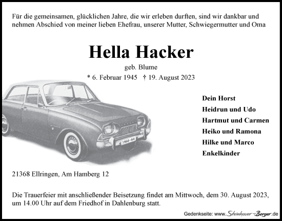 Anzeige von Hella Hacker von LZ
