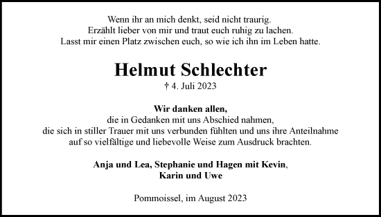 Anzeige von Helmut Schlechter von LZ