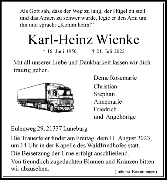 Anzeige von Karl-Heinz Wienke von LZ