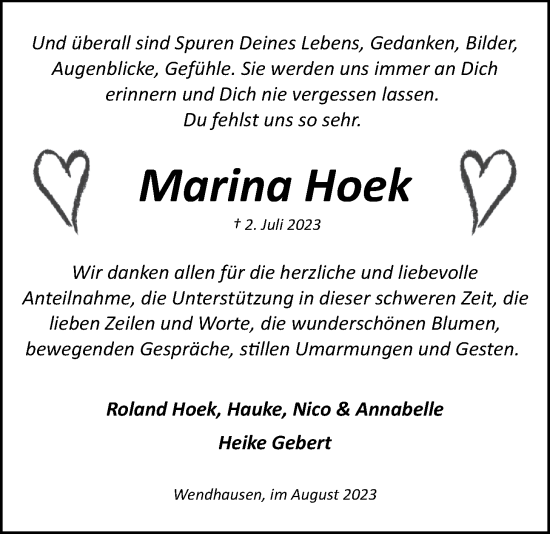 Anzeige von Marina Hoek von LZ