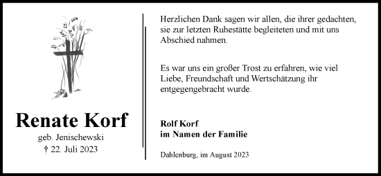 Anzeige von Renate Korf von LZ