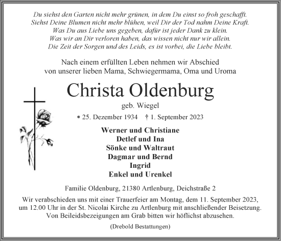 Anzeige von Christa Oldenburg von LZ