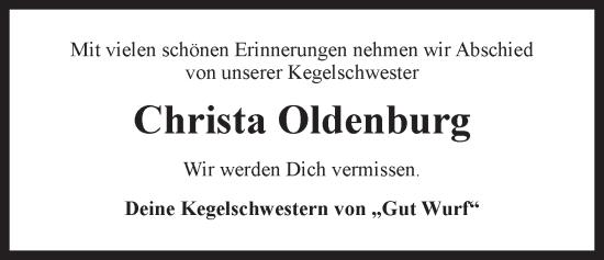 Anzeige von Christa Oldenburg von LZ