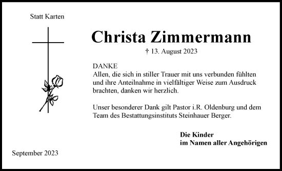 Anzeige von Christa Zimmermann von LZ