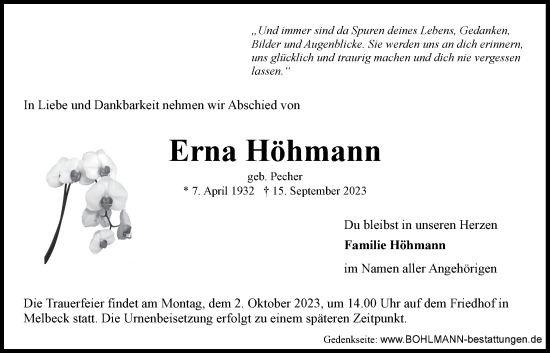 Anzeige von Erna Höhmann von LZ
