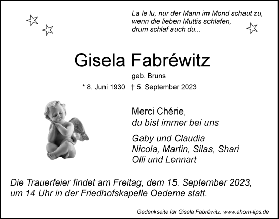 Anzeige von Gisela Fabréwitz von LZ