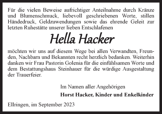 Anzeige von Hella Hacker von LZ