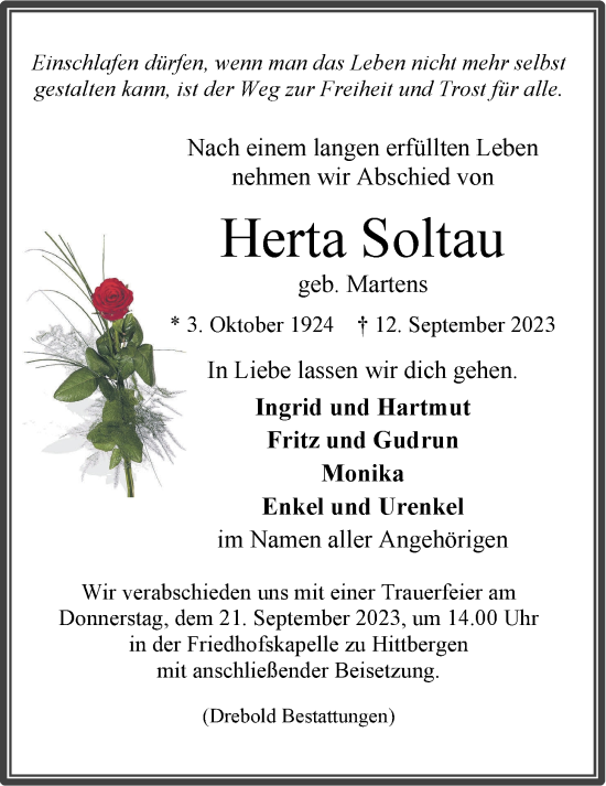 Anzeige von Herta Soltau von LZ