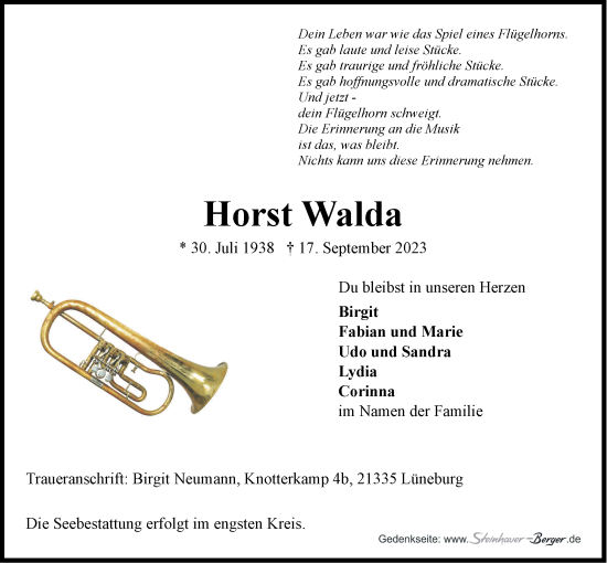 Anzeige von Horst Walda von LZ