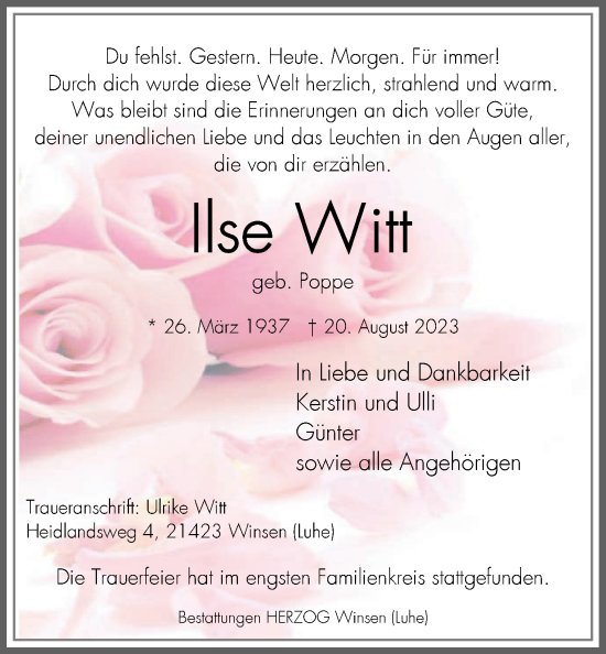 Anzeige von Ilse Witt von LZ