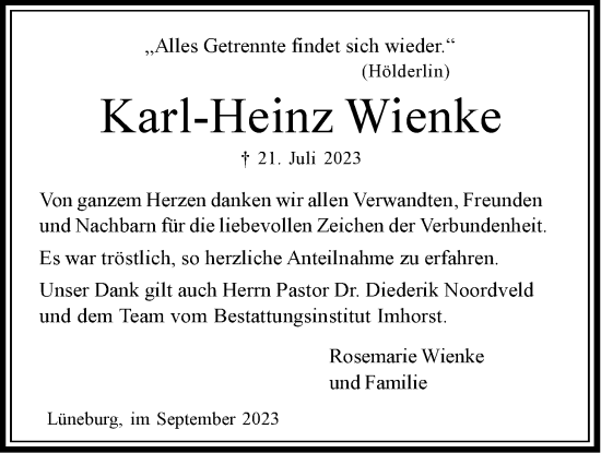 Anzeige von Karl-Heinz Wienke von LZ