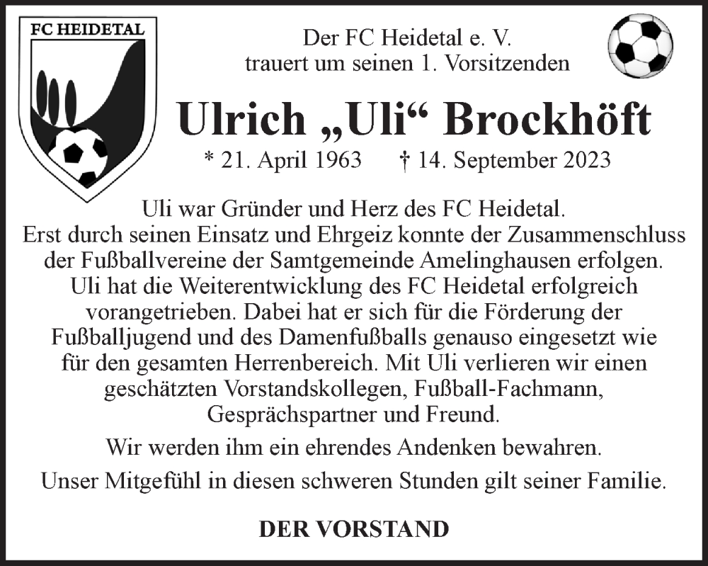  Traueranzeige für Ulrich Brockhöft vom 16.09.2023 aus LZ