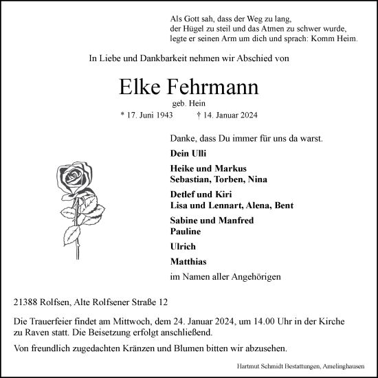 Anzeige von Elke Fehrmann von LZ