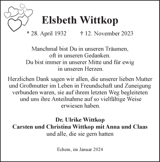 Anzeige von Elsbeth Wittkop von LZ