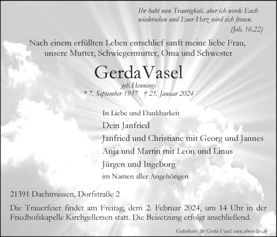 Anzeige von Gerda Vasel von LZ