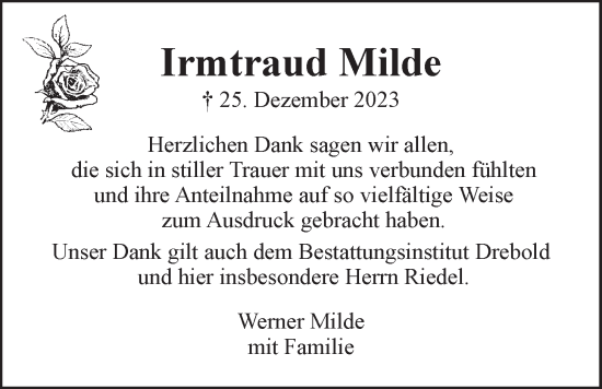 Anzeige von Irmtraud Milde von LZ