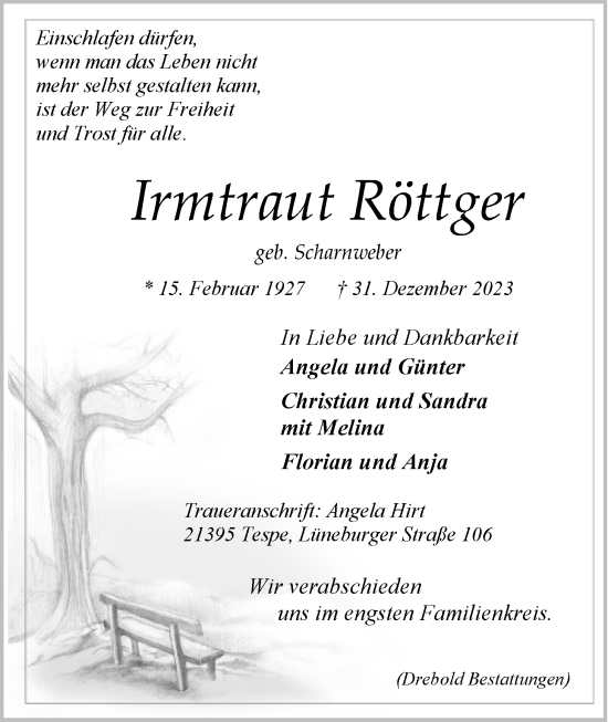 Anzeige von Irmtraut Röttger von LZ