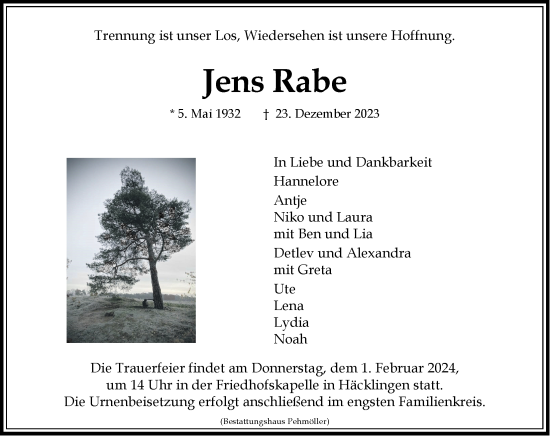 Anzeige von Jens Rabe von LZ