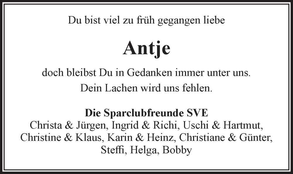  Traueranzeige für Antje Frank vom 19.10.2024 aus LZ