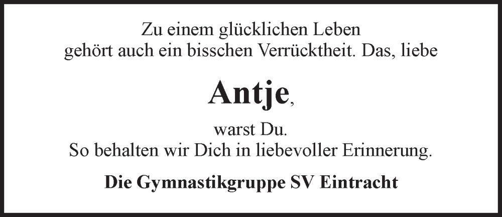  Traueranzeige für Antje Frank vom 19.10.2024 aus LZ
