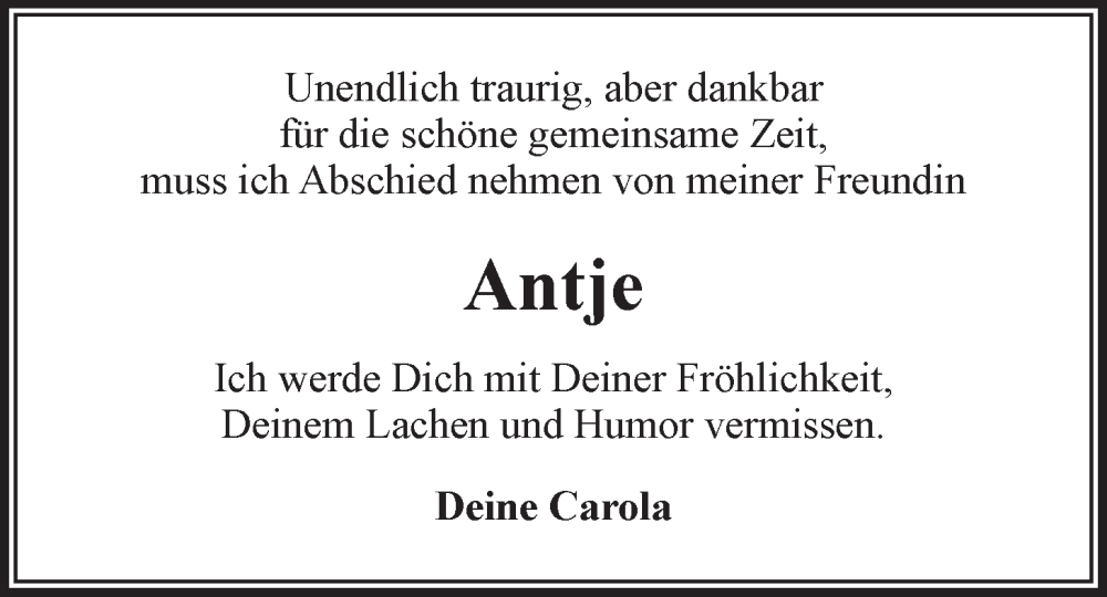  Traueranzeige für Antje Frank vom 19.10.2024 aus LZ
