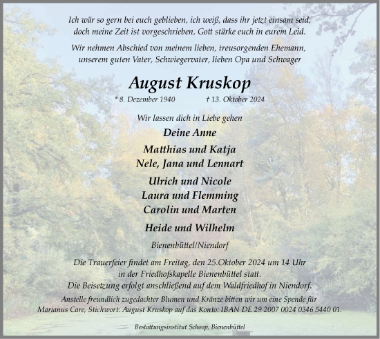 Anzeige von August Kruskop von LZ
