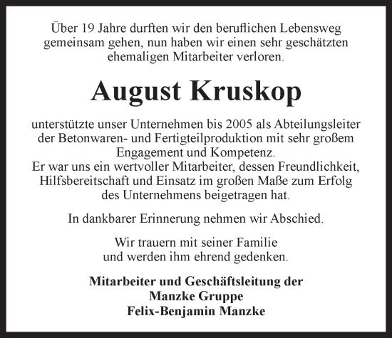 Anzeige von August Kruskop von LZ