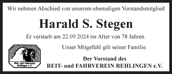Anzeige von Harald S. Stegen von LZ