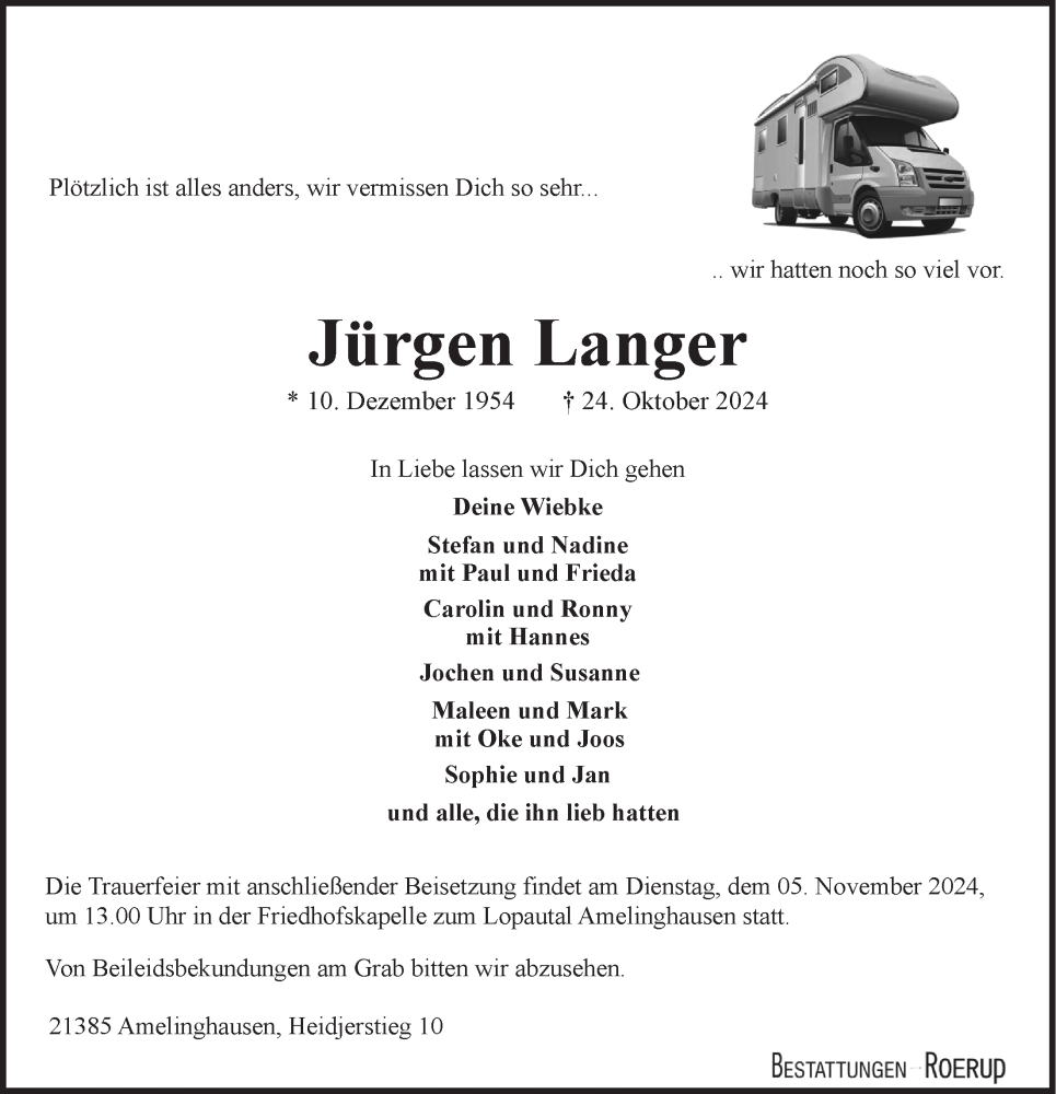  Traueranzeige für Jürgen Langer vom 30.10.2024 aus LZ