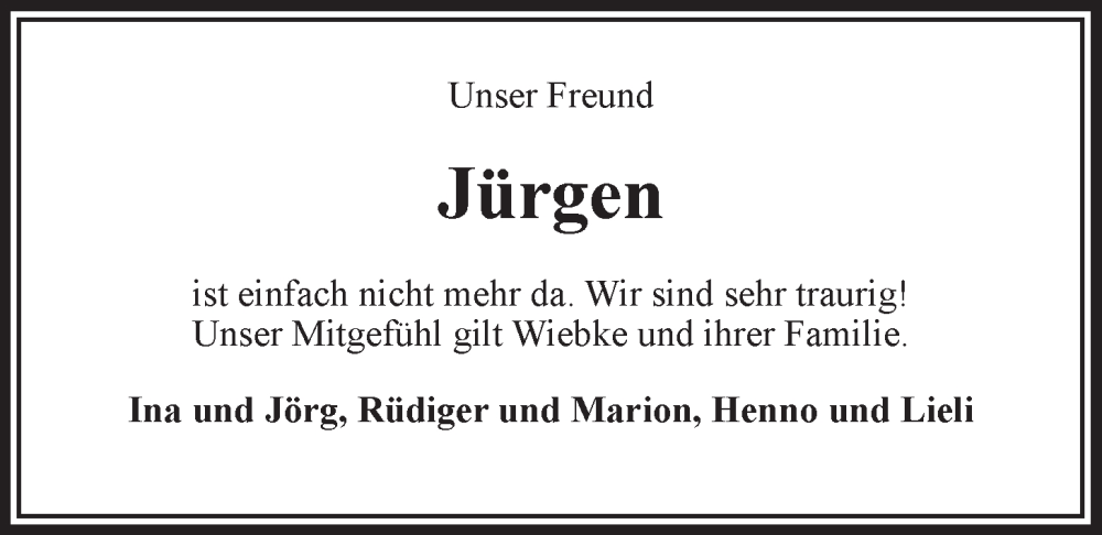  Traueranzeige für Jürgen Langer vom 30.10.2024 aus LZ