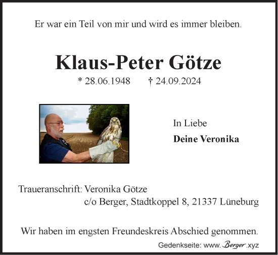 Anzeige von Klaus-Peter Götze von LZ