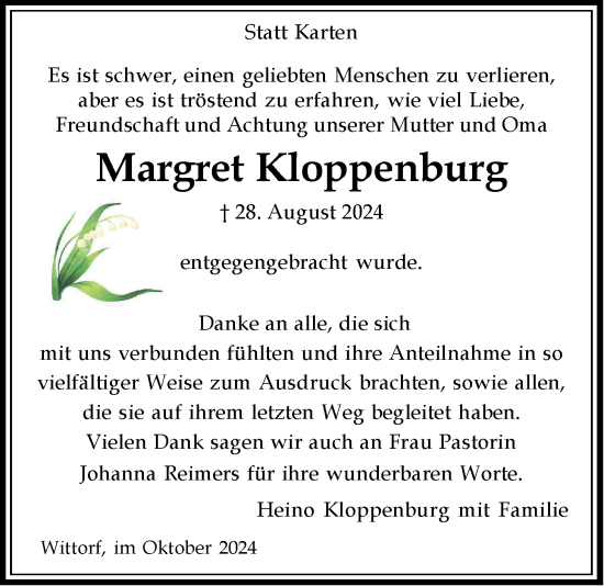 Anzeige von Margret Kloppenburg von LZ