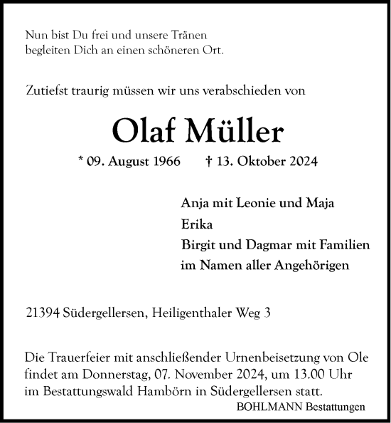 Anzeige von Olaf Müller von LZ