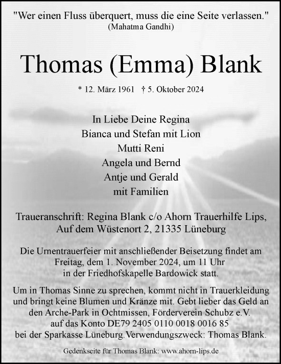 Anzeige von Thomas Blank von LZ