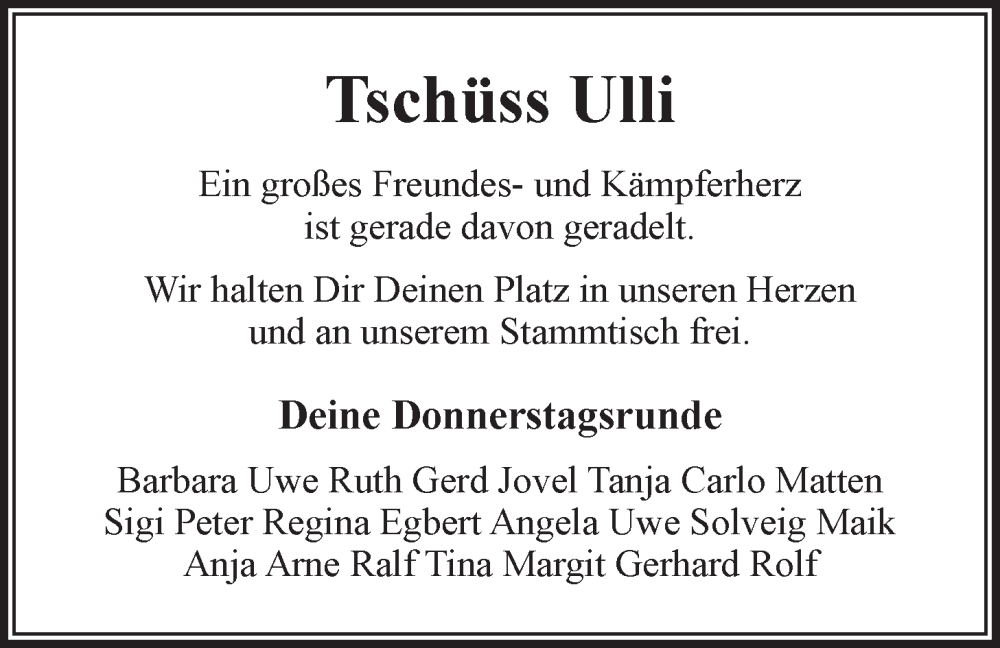  Traueranzeige für Ulrich Adam vom 26.10.2024 aus LZ