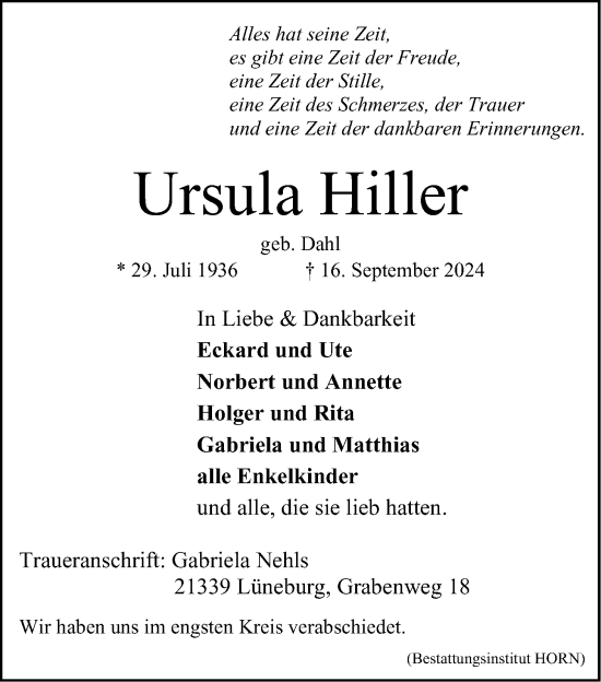 Anzeige von Ursula Hiller von LZ