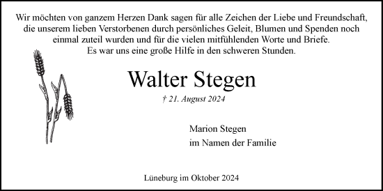 Anzeige von Walter Stegen von LZ