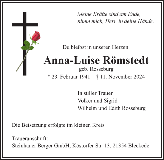 Anzeige von Anna-Luise Römstedt von LZ