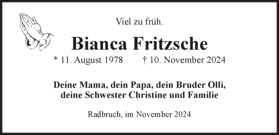 Anzeige von Bianca Fritzsche von LZ