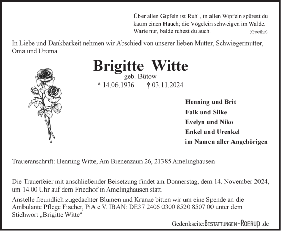 Anzeige von Brigitte Witte von LZ