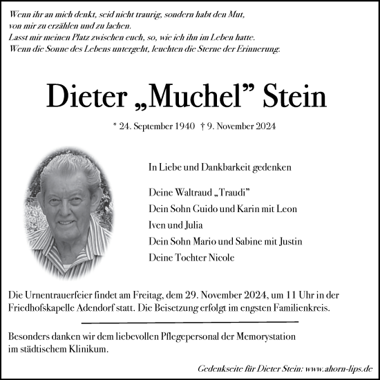 Anzeige von Dieter Stein von LZ