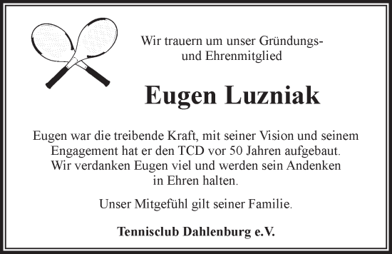 Anzeige von Eugen Luzniak von LZ