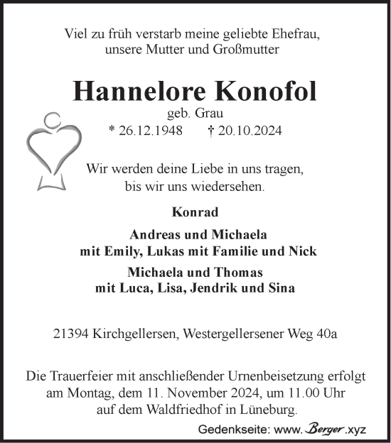 Anzeige von Hannelore Konofol von LZ