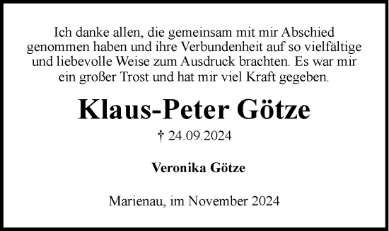 Anzeige von Klaus-Peter Götze von LZ